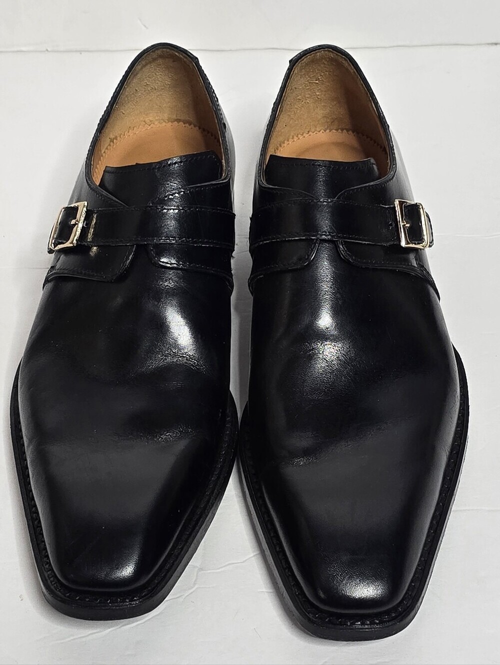 Ugo Vasare Mens Leather Monk Strap Shoes Black Size 7